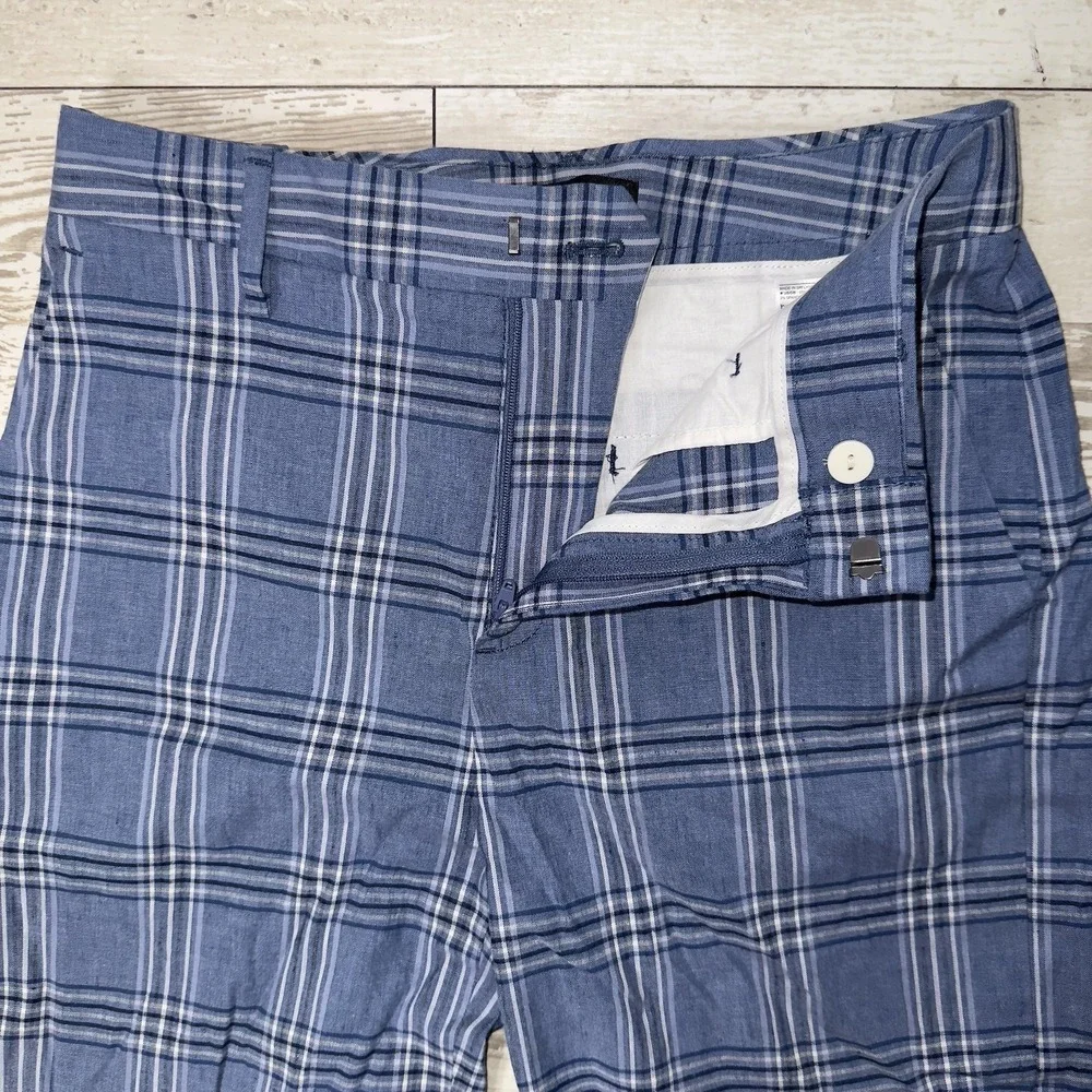 Banana Republic Pants Womens 2 Blue Plaid Linen Blend Twill Cropped Dress